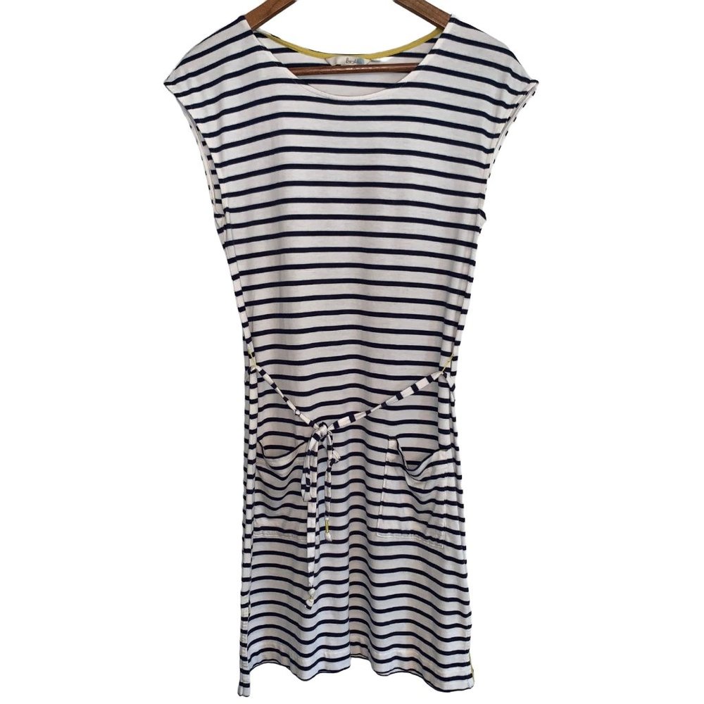 Boden Navy and White Striped Dress